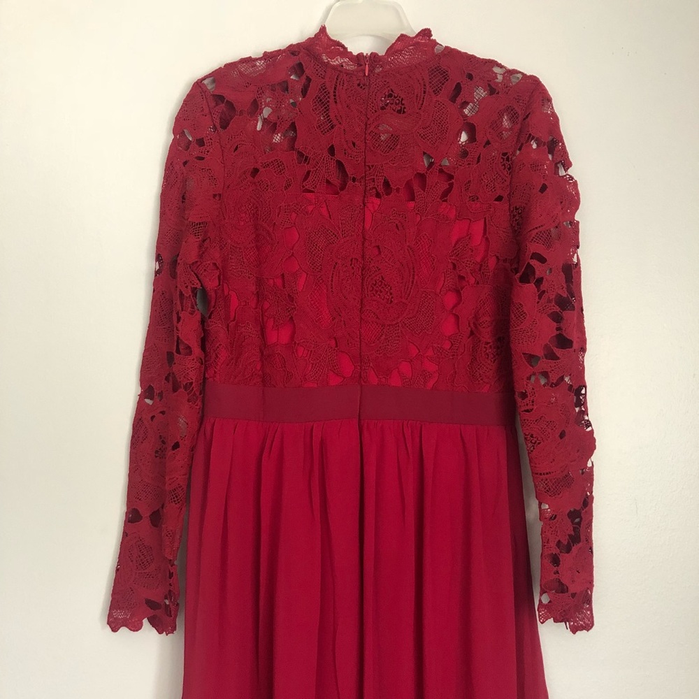 High Neck Crochet Detailed Maxi Chiffon Dress - Picture 8 of 8